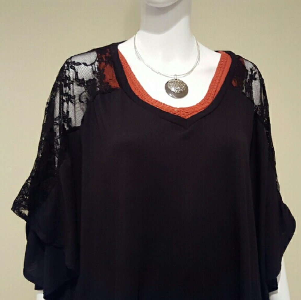 Lindsey Michele Black Lace Cape Top